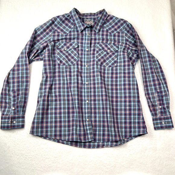 Men's Wrangler Pearl Snap Button Plaid "Wrancher" Western Shirt Sz XL - Picture 2 of 10